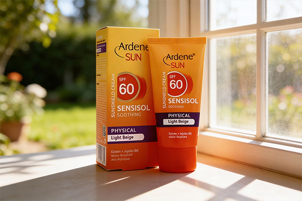 کرم ضد آفتاب فیزیکال سنسی سول آردن کنار پنجره با نور طبیعی