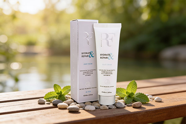 کرم ترمیم&zwnj;کننده کف پا رویال فم در کنار عناصر طبیعی