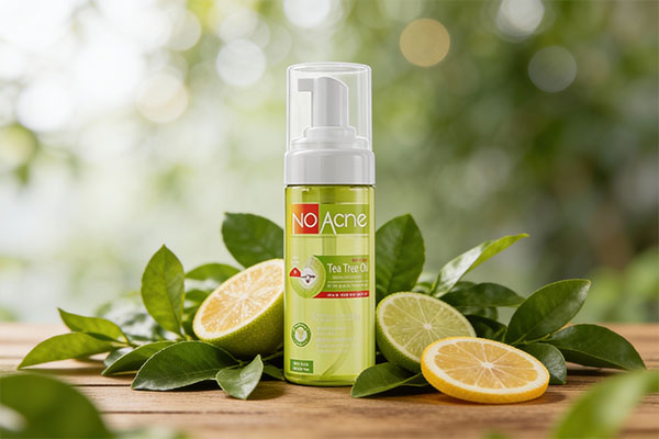 فوم شستشوی پوست چرب درخت چای نو آکنه با برگ&zwnj;های سبز و لیمو