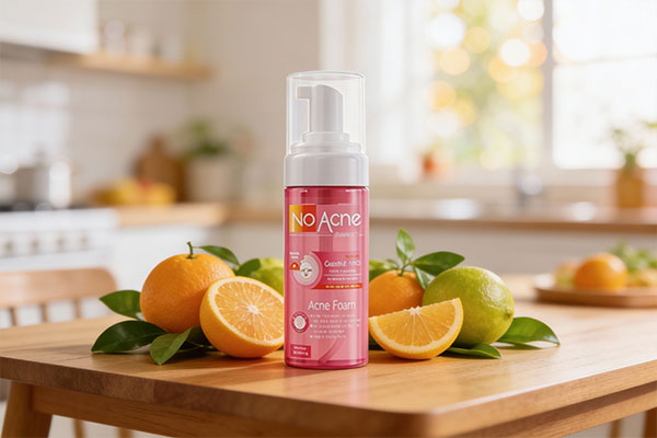 فوم شستشوی گریپ فروت و ویتامین سی نو آکنه در کنار مرکبات تازه