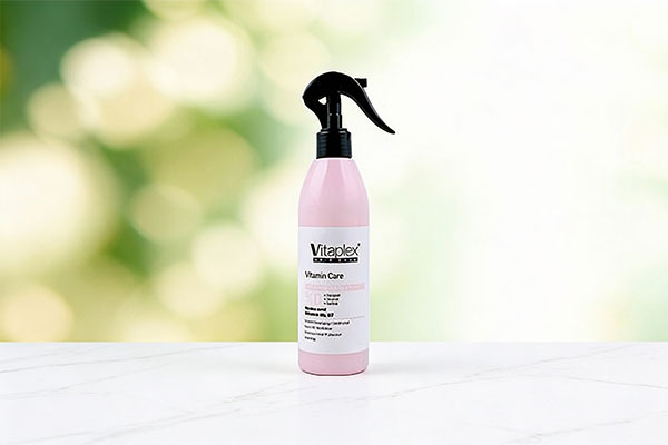 اسپری ویتامینه و نرم کننده موهای خشک ویتاپلکس روی سطح مرمر سفید