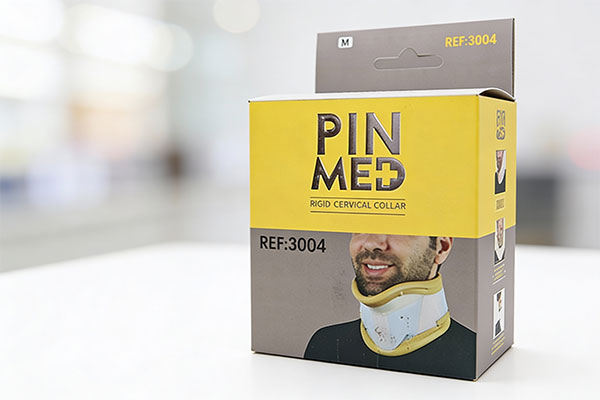 تصویر گردنبند طبی سخت چانه دار پین مد کد 3004 روی سطح سفید