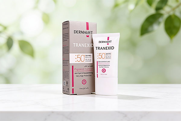 فلوئید ضد آفتاب ترنکسید SPF50 درمالیفت روی سطح مرمری سفید