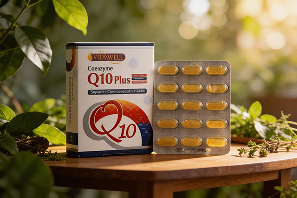 قرص کوآنزیم کیوتن پلاس ویتاول روی سطح سفید