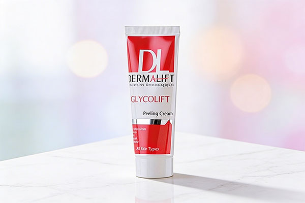 کرم لایه بردار گلیکولیفت درمالیفت روی سطح مرمر سفید