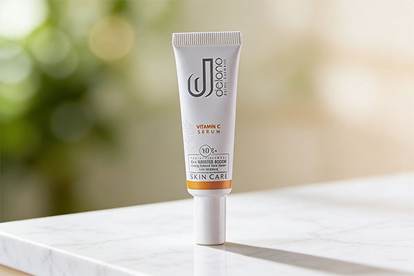 سرم روشن کننده پوست ویتامین سی دلانو روی سطح مرمر سفید