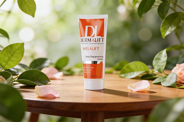 کرم روشن کننده بدن ملالیفت درمالیفت در کنار برگ&zwnj;های سبز