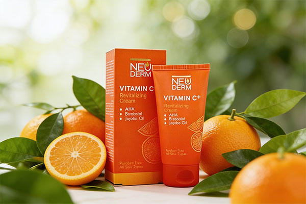 کرم ویتامین سی نئودرم در کنار مرکبات تازه