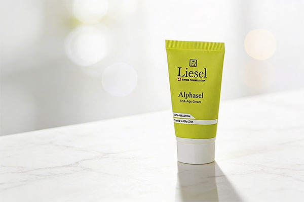 تصویر کرم لایه بردار آ اچ آ 15 درصد آلفاسل لایسل روی سطح مرمر سفید