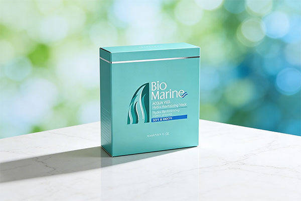 ماسک لایه بردار صورت آکواپیل بایومارین روی سطح مرمری سفید