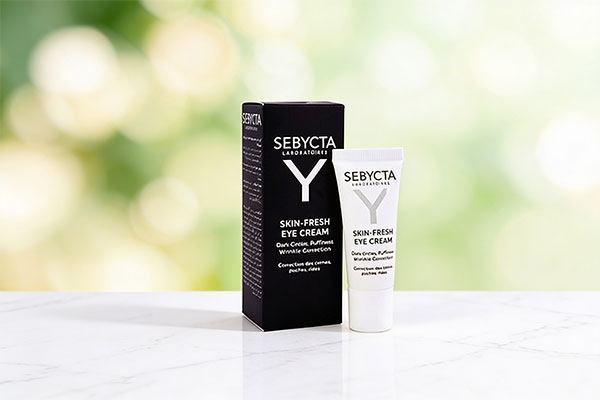 کرم دور چشم بهبود دهنده تیرگی و پف سبیکتا روی سطح مرمر سفید