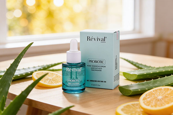 سرم پوست دارای منافذ باز پروبیوتیک رویوال با مواد طبیعی