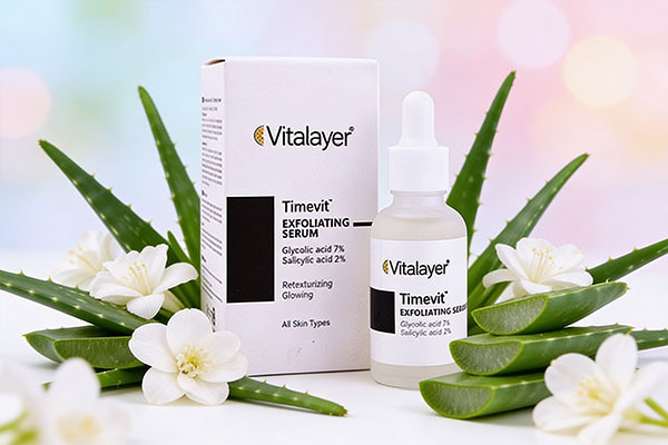 سرم لایه بردار ویتالیر در کنار عناصر طبیعی مراقبت از پوست