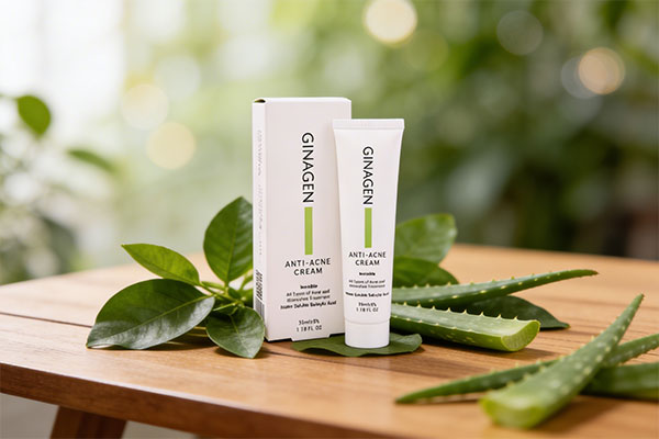 کرم ضد آکنه ژیناژن در کنار عناصر طبیعی مراقبت از پوست