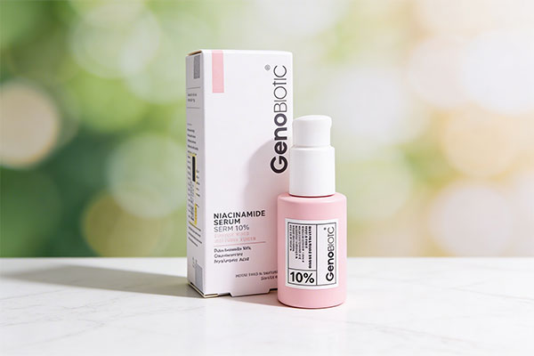سرم نیاسینامید 10 درصد ژنوبایوتیک روی سطح مرمر سفید
