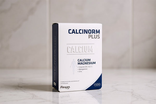 قرص کلسی نورم پلاس فیشر فلکسان روی پیشخوان سفید