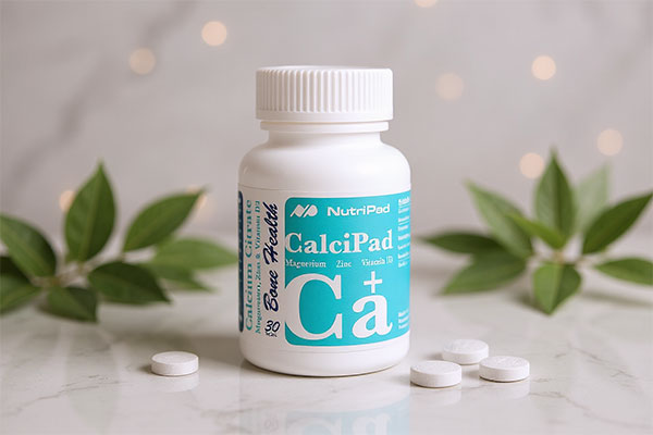 قرص کلسیم سیترات نوتری پاد روی سطح مرمر سفید