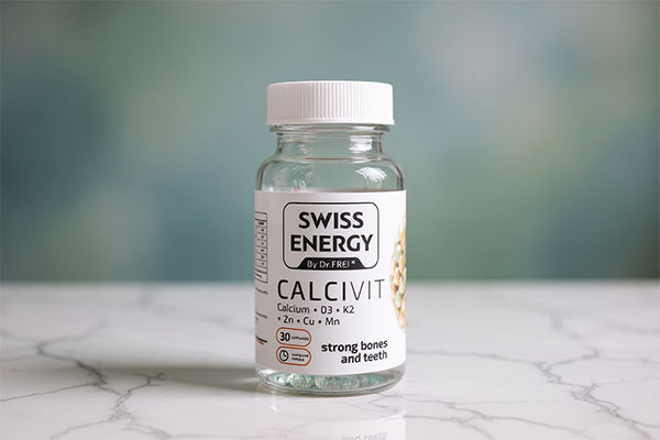 بطری کپسول کلسی ویت سوئیس انرژی روی سطح مرمر سفید