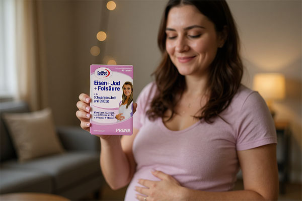 تصویر زنی باردار با قرص ید و فولیک اسید و آهن یوروویتال