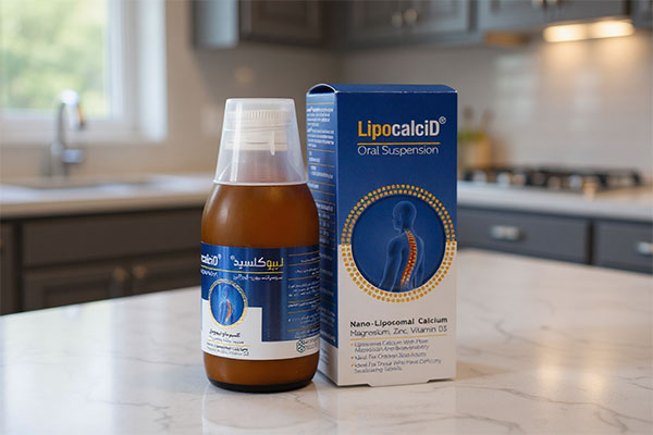 شربت لیپوکلسید کیمازی روی پیشخوان آشپزخانه