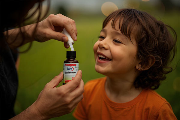 تصویر کودک در حال مصرف قطره آهن فروکیدز