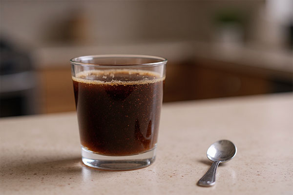 محلول آمادهشده پودر آهن فرامکس در لیوان شفاف