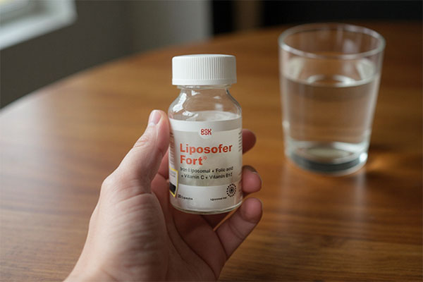 کپسول لیپوزوفر فورت در دست با لیوان آب