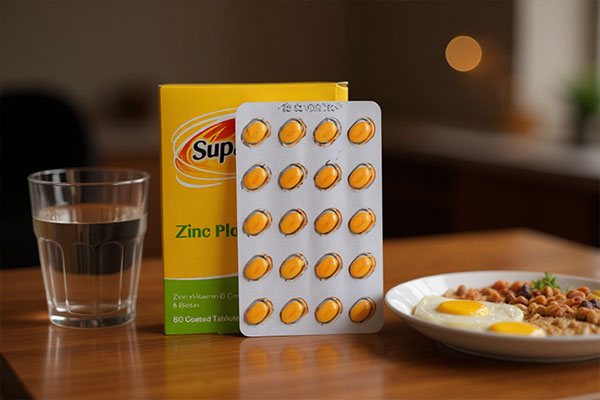 قرص زینک پلاس سوپرابیون کنار صبحانه سالم