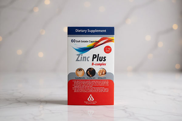 کپسول زینک پلاس ب کمپلکس دانا روی سطح مرمر سفید