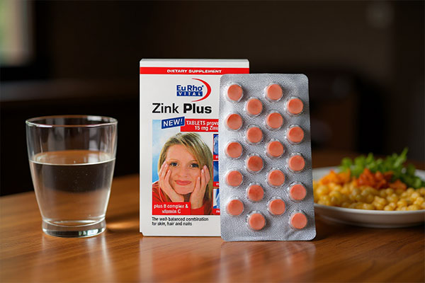 قرص زینک پلاس 15 یوروویتال کنار صبحانه سالم