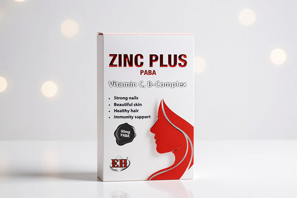 کپسول زینک پلاس پابا ای اچ روی سطح سفید