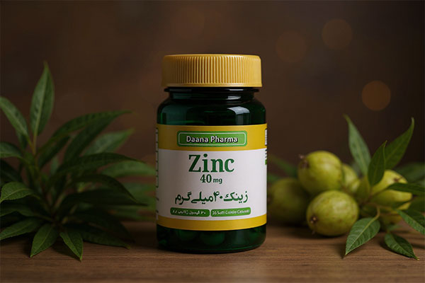 کپسول زینک ۴۰ میلی گرم دانا همراه با مواد غذایی غنی از زینک