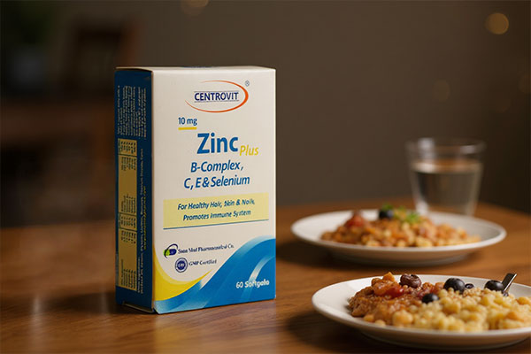 کپسول زینک پلاس 10 سنتروویت کنار صبحانه سالم