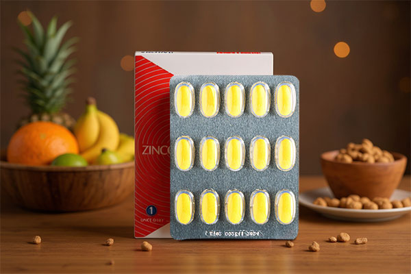 قرص زینکوتنس ویتاتنس در کنار مواد غذایی سالم