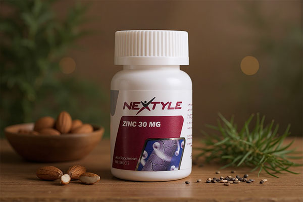 قرص زینک نکستایل 30 میلی گرم همراه با مواد غذایی غنی از زینک