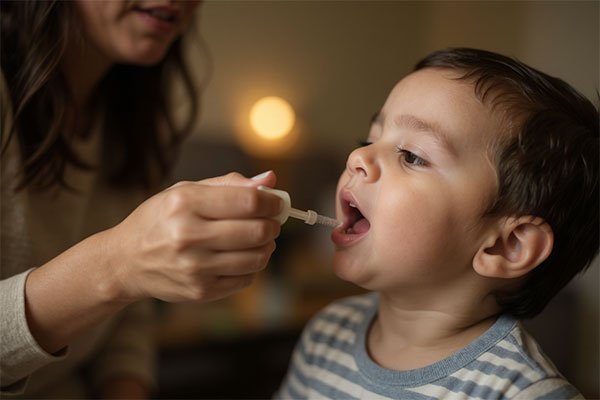 کودک در حال مصرف قطره پدیاول زینک ای ام اس