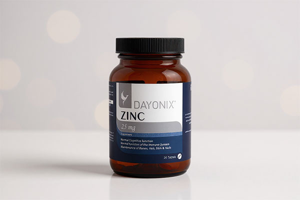 تصویر قرص زینک دایونیکس فارما در بسته‌بندی قوطی شیشه‌ای