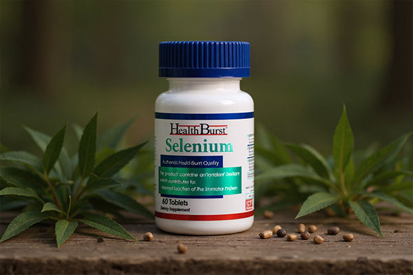 قرص سلنیوم هلث برست در کنار عناصر طبیعی