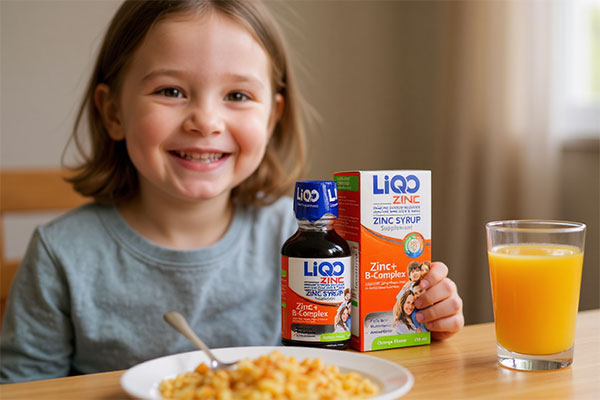 کودک در حال مصرف شربت لیکو زینک ابیان فارمد