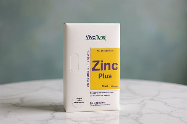 کپسول زینک پلاس ویواتیون روی سطح مرمر سفید