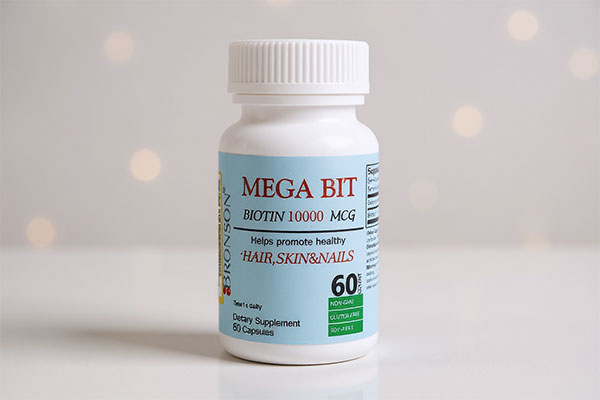 کپسول مگابیت بیوتین 10000 برونسون روی سطح سفید