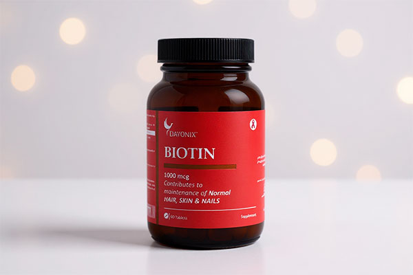 قرص بیوتین دایونیکس فارما در بستهبندی شیشهای