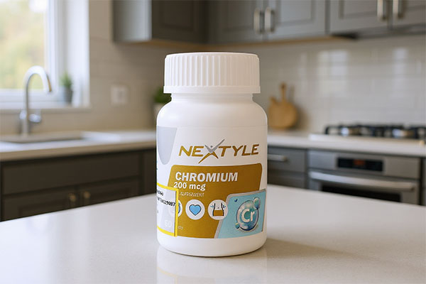 قرص کروم 200 میکروگرم نکستایل روی پیشخوان سفید