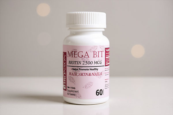 قرص بیوتین مگابیت 2500 میکروگرم برونسون روی سطح سفید