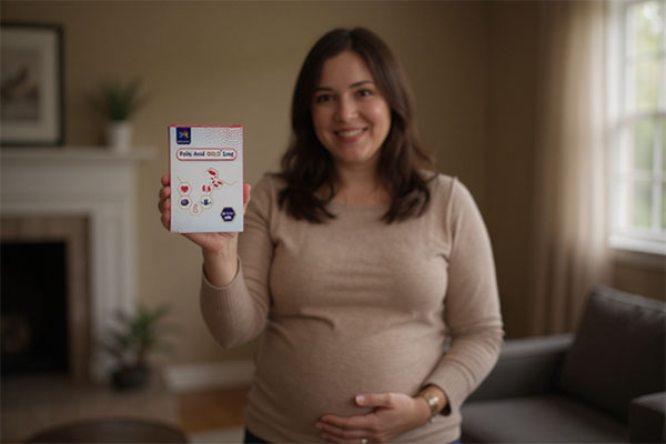 تصویر قرص فولیک اسید گلد مولتی نرمال روی سطح سفید