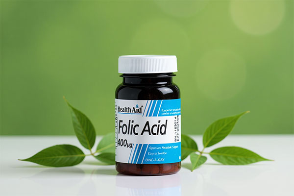 قرص فولیک اسید هلث اید 400 میکروگرم روی سطح سفید