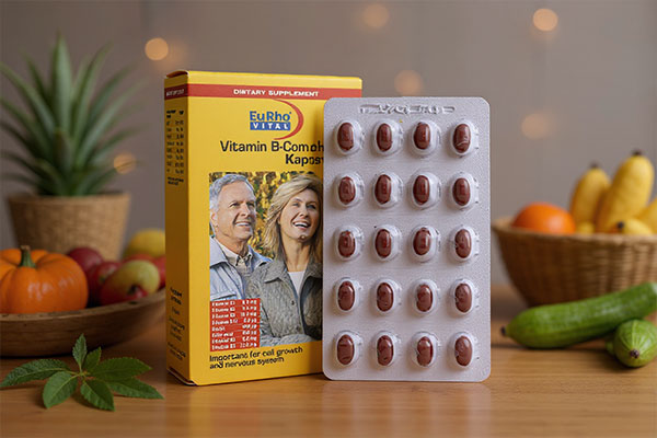 کپسول ب کمپلکس یوروویتال همراه با مواد غذایی سالم