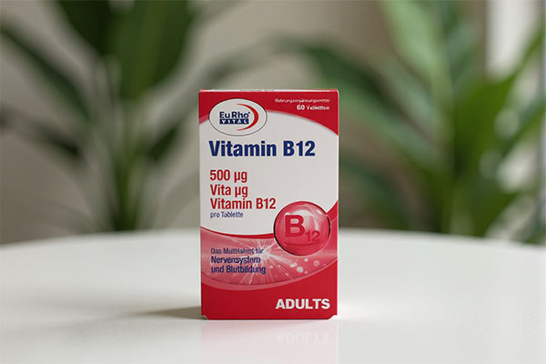 قرص ویتامین B12 یوروویتال روی سطح سفید
