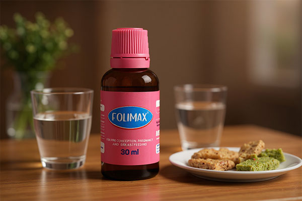 قطره فولیمکس آلتون کنار لیوان آب و میانوعده سالم