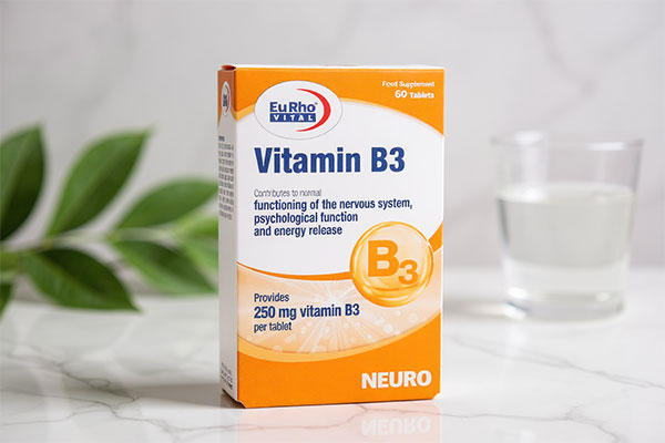 قرص ویتامین B3 یوروویتال روی سطح سفید